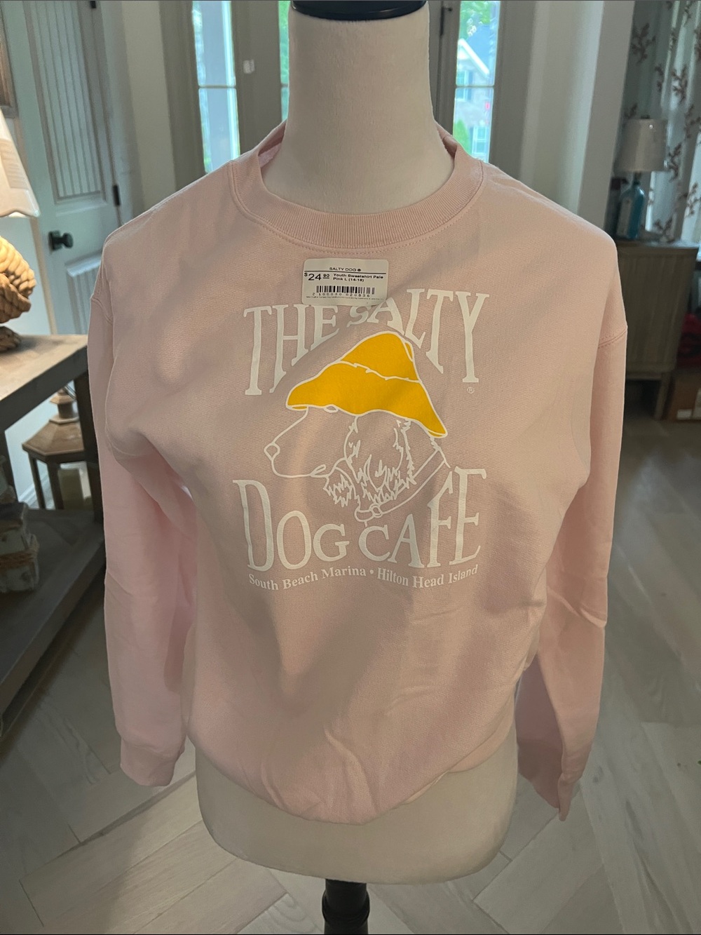 Pink Graphic Crewneck Sweatshirt with Yellow Hat